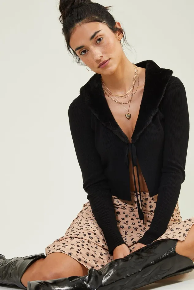 Altar039d State Kimberly Fur Collar Cardigan Women Cardigans
