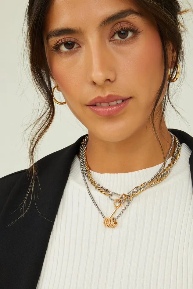 Altar039d State Layered Curb Chain Charm Necklace Women Jewelry