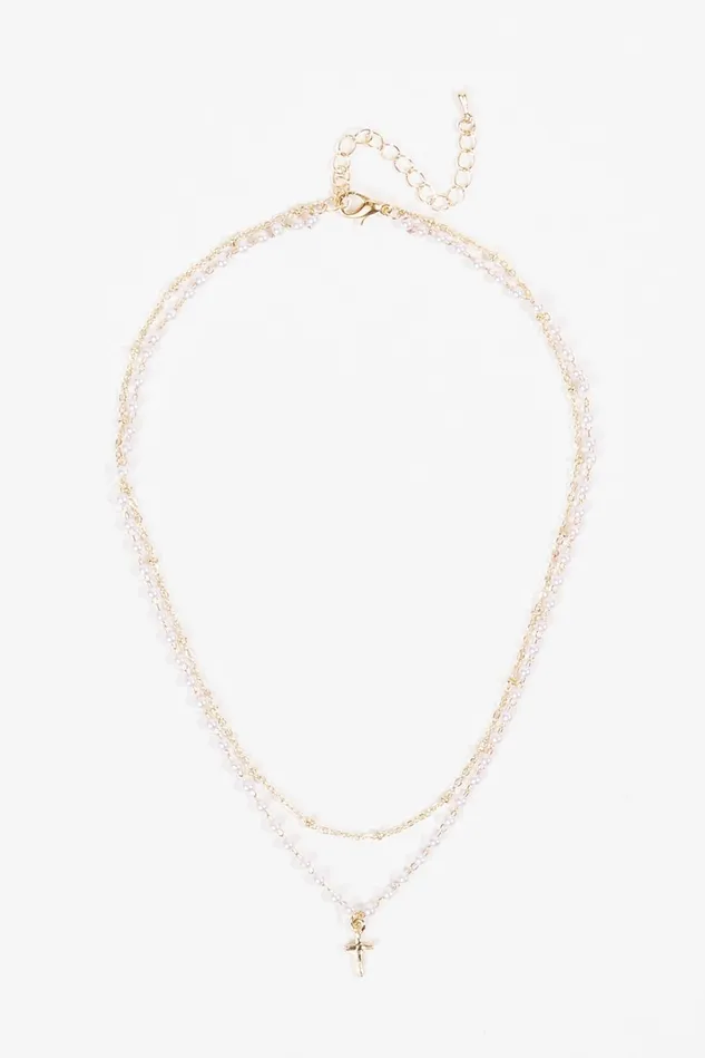 Altar039d State Layered Pearl Cross Necklace Women Jewelry