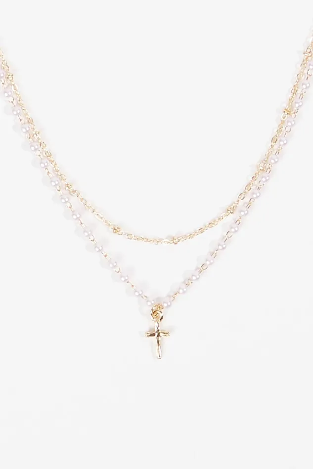 Altar039d State Layered Pearl Cross Necklace Women Jewelry