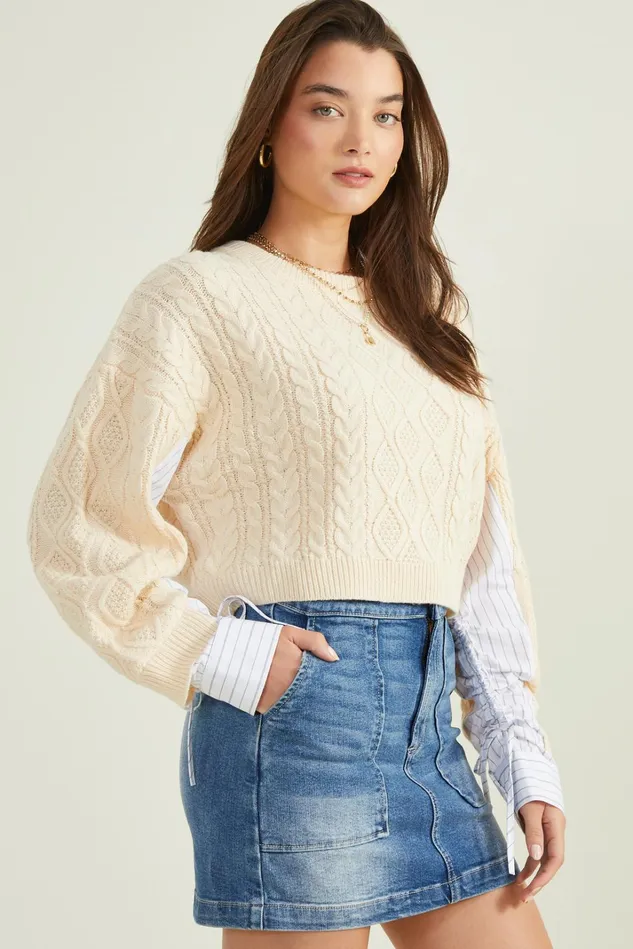 Altar039d State Maria Mixed Cable Knit Sweater Women Sweaters