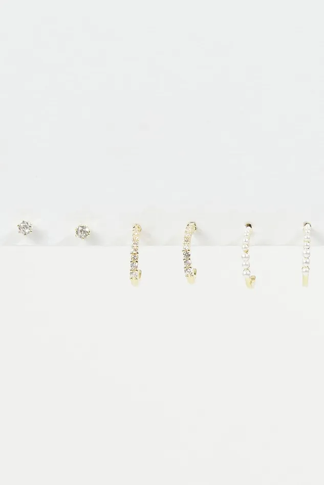 Altar039d State Mini Pearl Crystal Hoop Set Women Jewelry