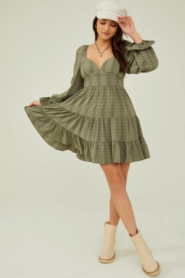 Altar039d State Natalie Plaid Tiered Dress Women Casual