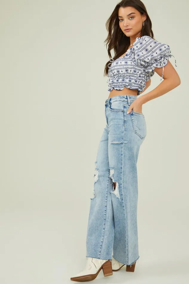 Altar039d State Petal Embroidered Cropped Top Women Blouses
