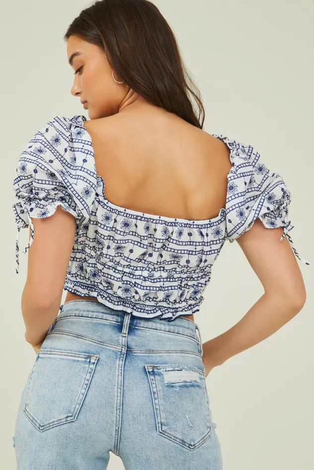 Altar039d State Petal Embroidered Cropped Top Women Blouses
