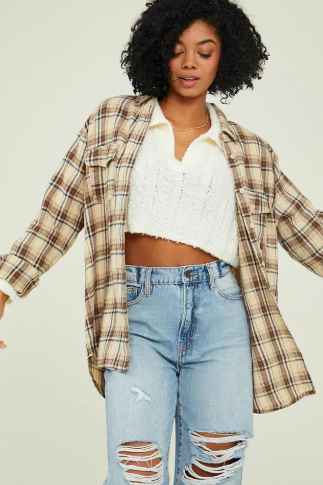 Altar039d State Presley Plaid Button Down Top Women Blouses