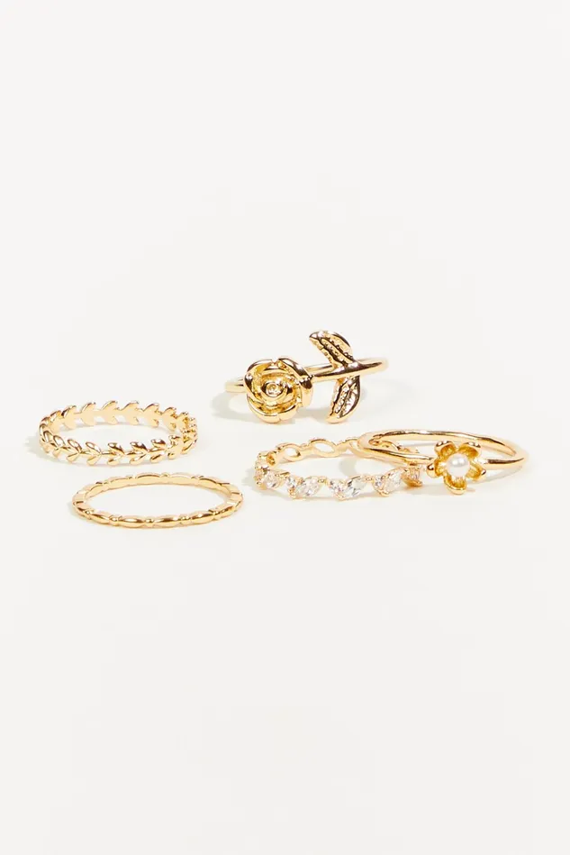 Altar039d State Pretty Flower Dainty Ring 5 Pack Women Jewelry