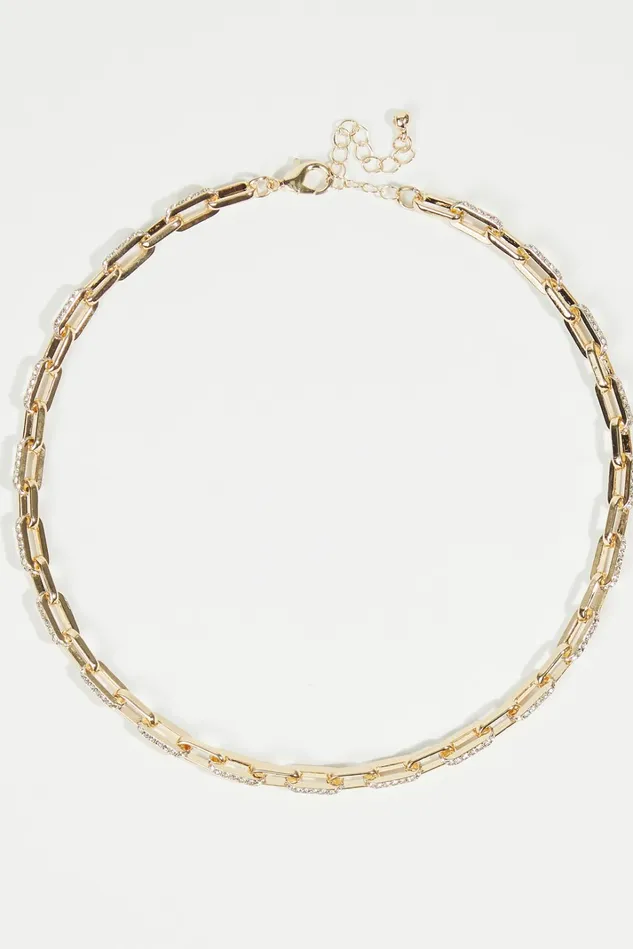 Altar039d State Rhinestone Paperclip Chain Necklace Women Jewelry