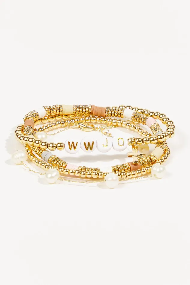 Altar039d State WWJD Stretch Beaded Bracelet Set Women Jewelry