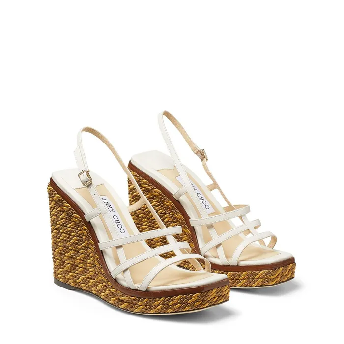Ariela 110 Latte Nappa Leather Wedge Sandals With MultiStrap Front Latte Women JIMMY CHOO Wedges
