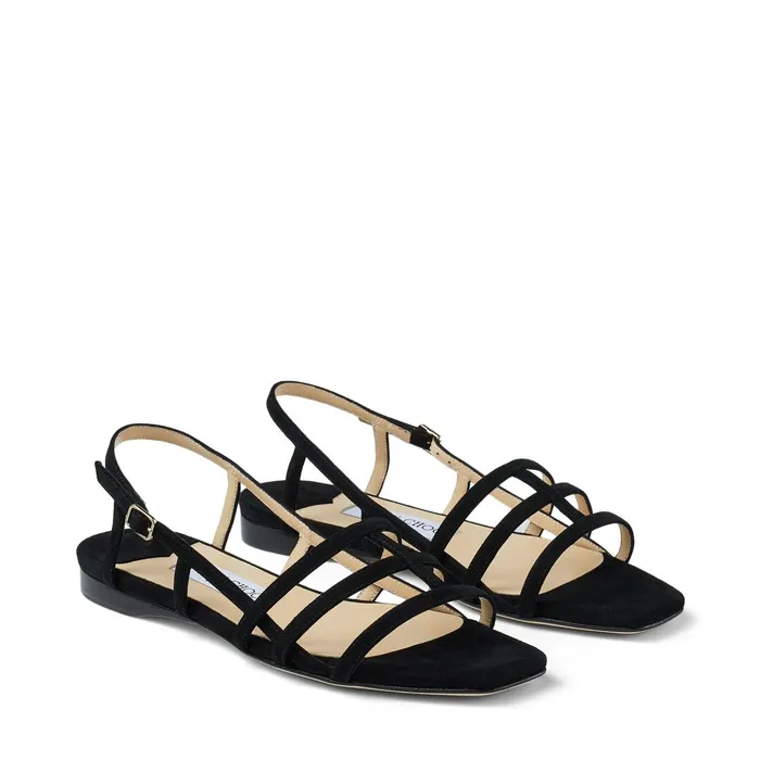 Arien Flat Black Suede Strappy Flat Sandals Black Women JIMMY CHOO Flats Arien Flat Black Suede Strappy Flat Sandals Black Women JIMMY CHOO Flats