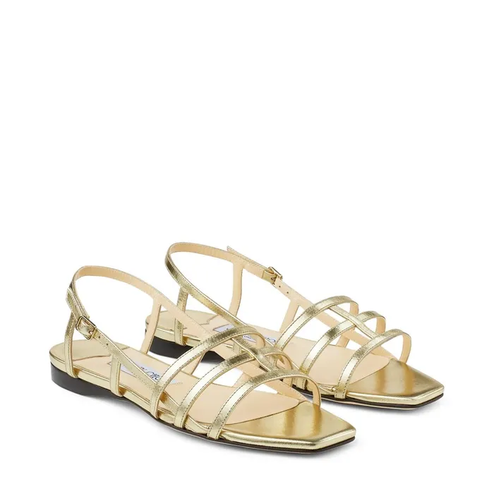 Arien Flat Gold Metallic Nappa Leather Strappy Flat Sandals Dore Women JIMMY CHOO Flats