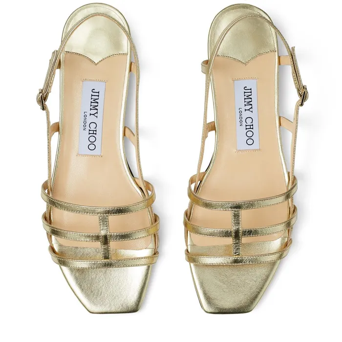 Arien Flat Gold Metallic Nappa Leather Strappy Flat Sandals Dore Women JIMMY CHOO Flats