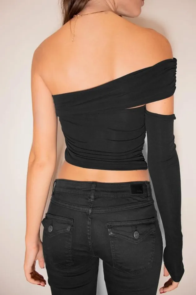 Asymmetric Crop Top Women Subdued Tops