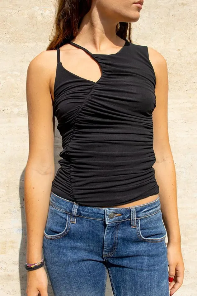 Asymmetrical Ruffled Top Women Subdued Tops