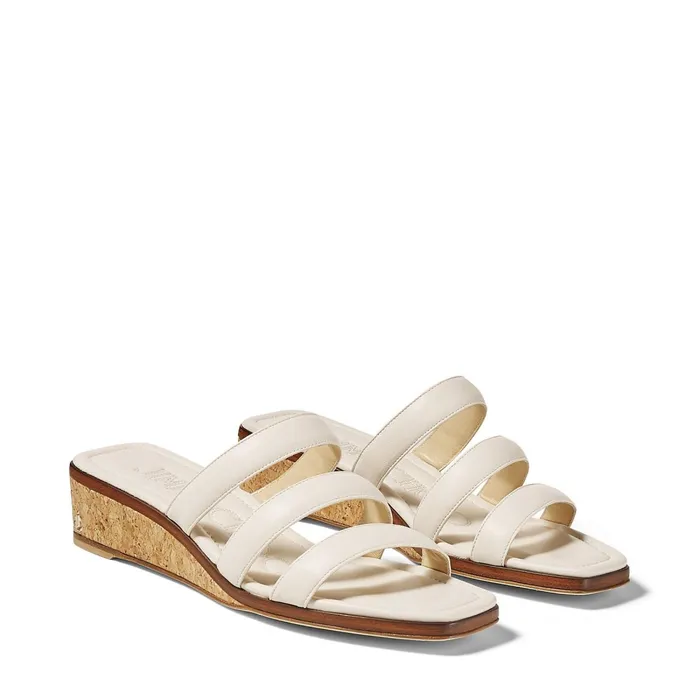 Athenia 35 Latte Nappa Leather Wedge Sandals With Jc Emblem Latte Women JIMMY CHOO Wedges