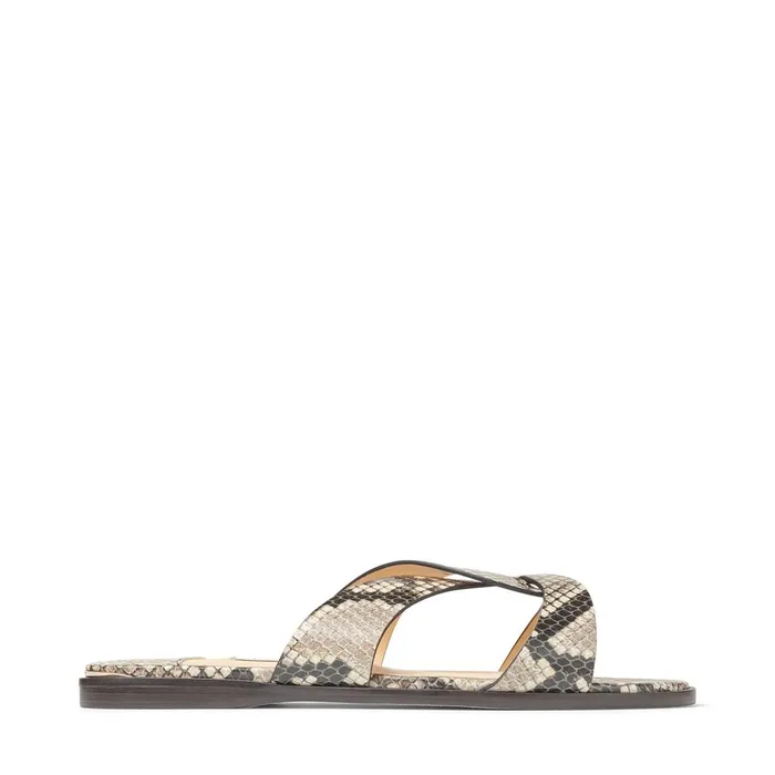 Atia Flat Natural SnakePrint Leather Flat Sandals With Crossover Straps Natural Women JIMMY CHOO Flats Atia Flat Natural SnakePrint Leather Flat Sandals With Crossover Straps Natural Women JIMMY CHOO Flats