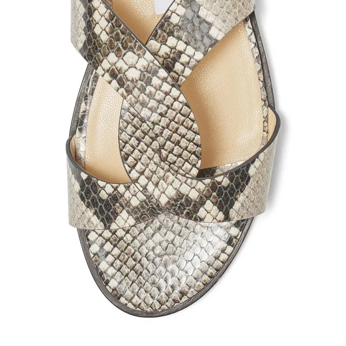 Atia Flat Natural SnakePrint Leather Flat Sandals With Crossover Straps Natural Women JIMMY CHOO Flats