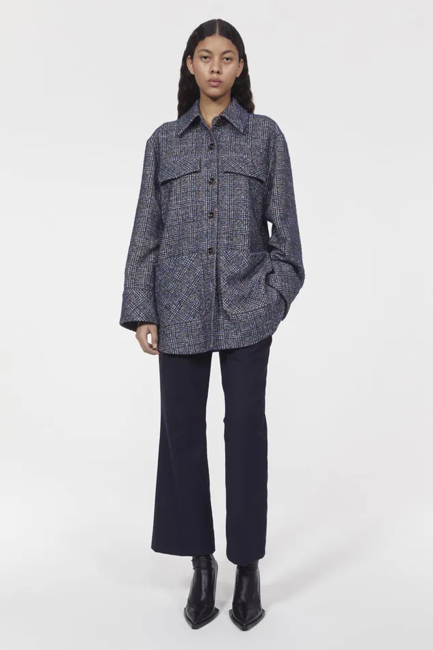 Avril Boucle Check Blazer Utility Blue Women Rodebjer Outerwear