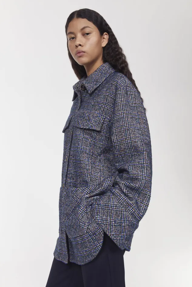 Avril Boucle Check Blazer Utility Blue Women Rodebjer Outerwear