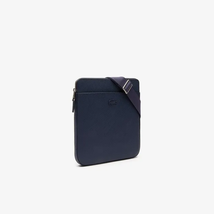 Bags Lacoste Mens Chantaco Matte Leather Flat Zip Bag Peacoat Near Me