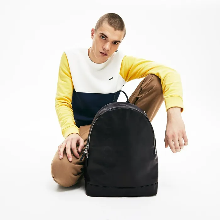Bags Lacoste Mens L1212 Signature Leather Zip Backpack Black Online