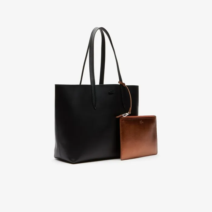 Bags Lacoste Womens Anna Reversible Matte And Iridescent Leather Tote Black 2132 Gift for Friend