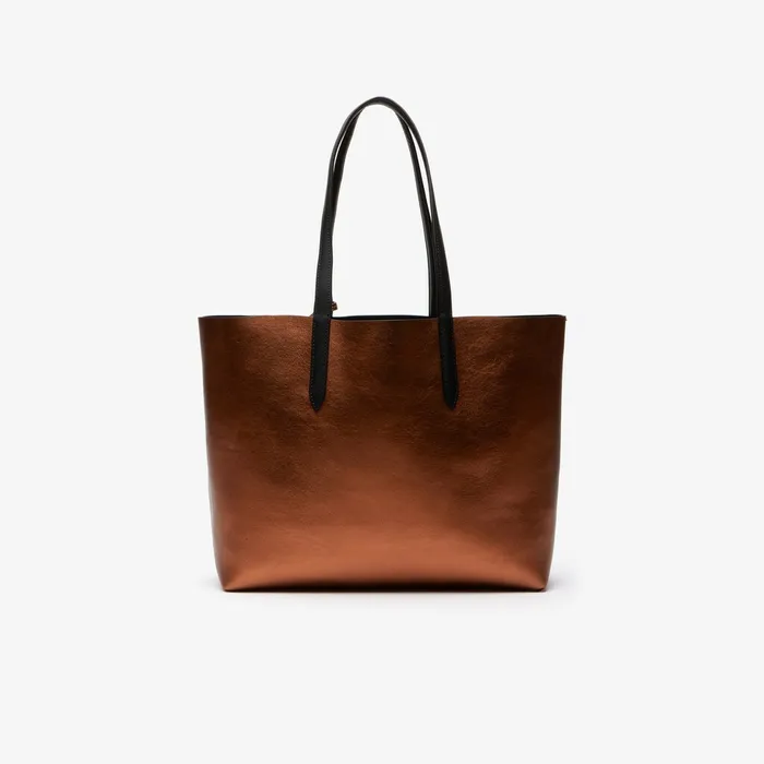 Bags Lacoste Womens Anna Reversible Matte And Iridescent Leather Tote Black 2132 Gift for Friend