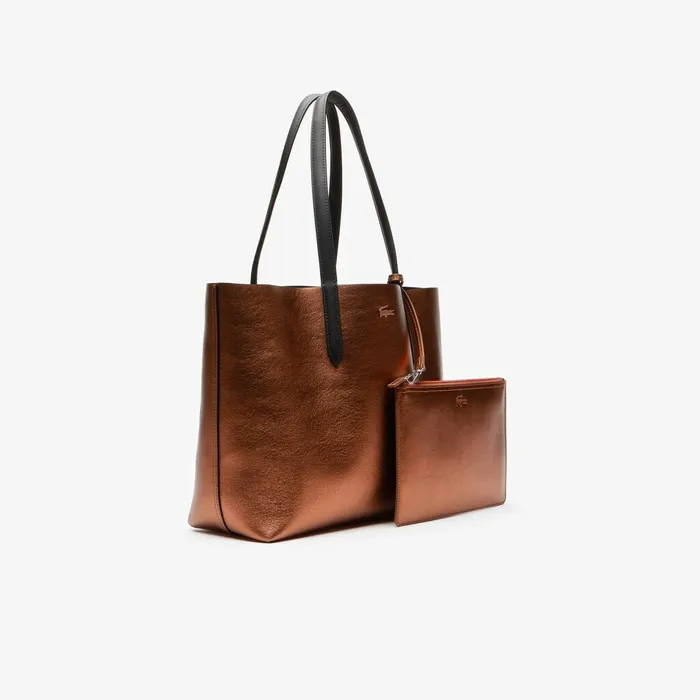 Bags Lacoste Womens Anna Reversible Matte And Iridescent Leather Tote Black 2132 Gift for Friend