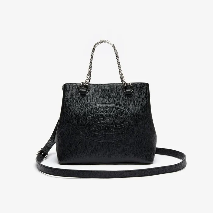 Bags Lacoste Womens Croco Crew Grained Leather Bucket Bag Black Casaul
