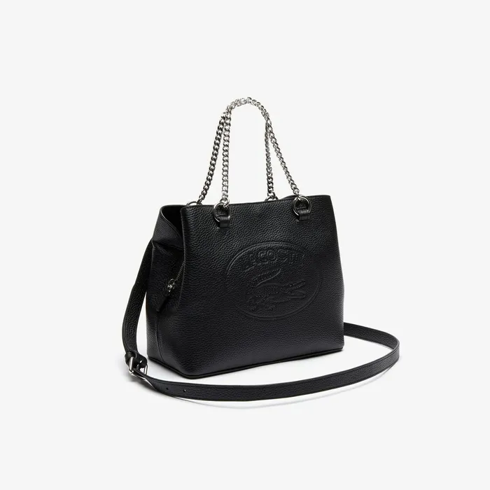 Bags Lacoste Womens Croco Crew Grained Leather Bucket Bag Black Casaul
