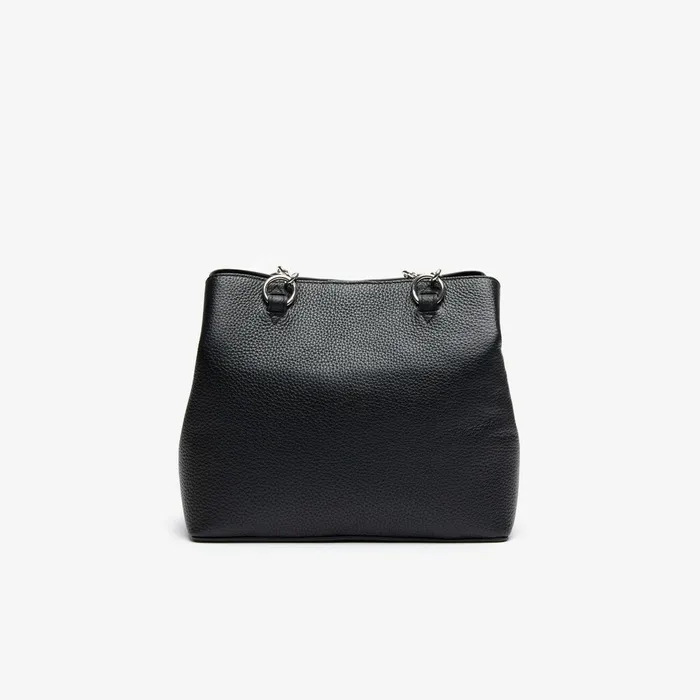 Bags Lacoste Womens Croco Crew Grained Leather Bucket Bag Black Casaul