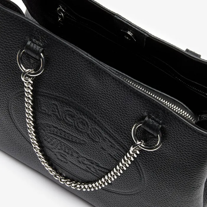Bags Lacoste Womens Croco Crew Grained Leather Bucket Bag Black Casaul