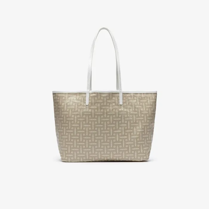 Bags Lacoste Womens Monogram Coated Cotton Canvas Tote Bag Lacoste Beige Outlet Factory