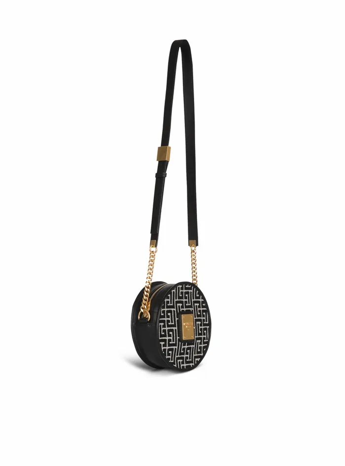 Balmain 1945 Bags Womens Bicolor Jacquard 1945 Circle Bag Black Balmain 1945 Bags Womens Bicolor Jacquard 1945 Circle Bag Black