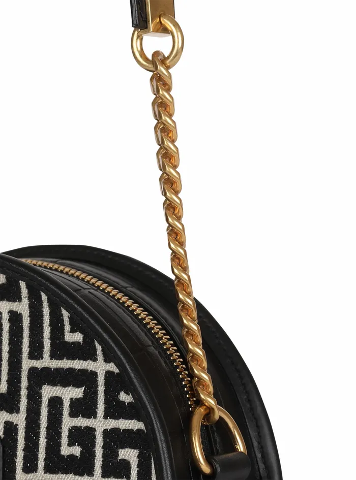 Balmain 1945 Bags Womens Bicolor Jacquard 1945 Circle Bag Black Balmain 1945 Bags Womens Bicolor Jacquard 1945 Circle Bag Black
