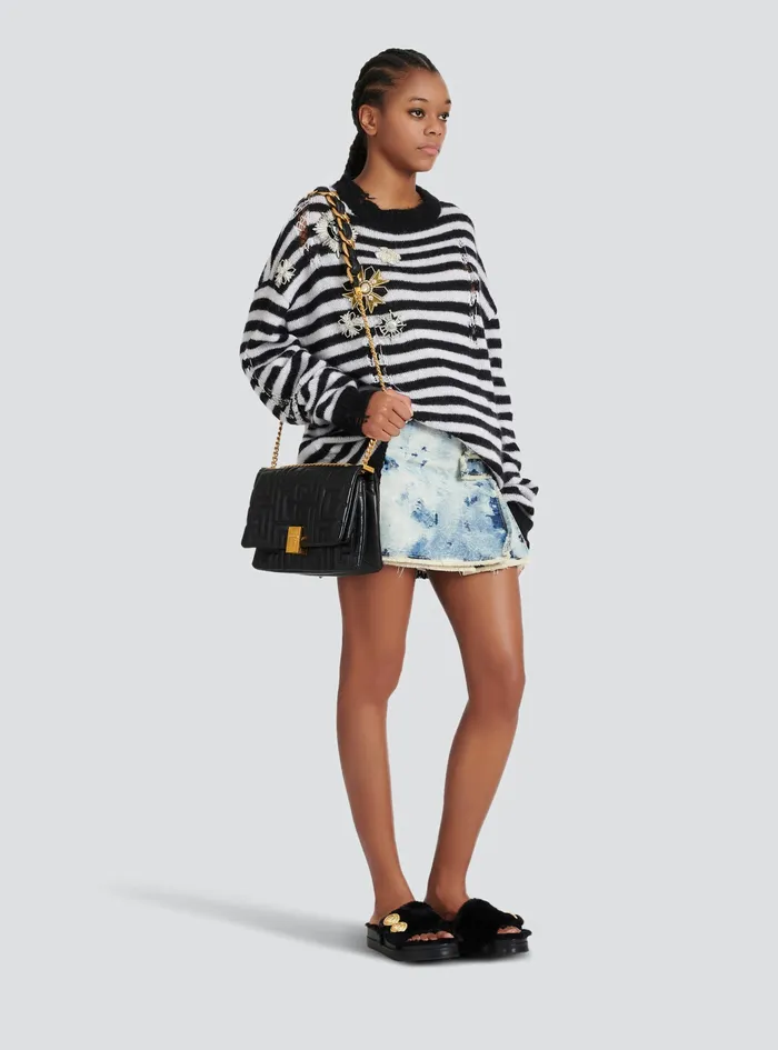 Balmain 1945 Bags Womens MediumSized Quilted Leather 1945 Soft Bag Black