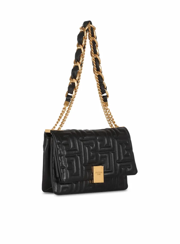 Balmain 1945 Bags Womens MediumSized Quilted Leather 1945 Soft Bag Black