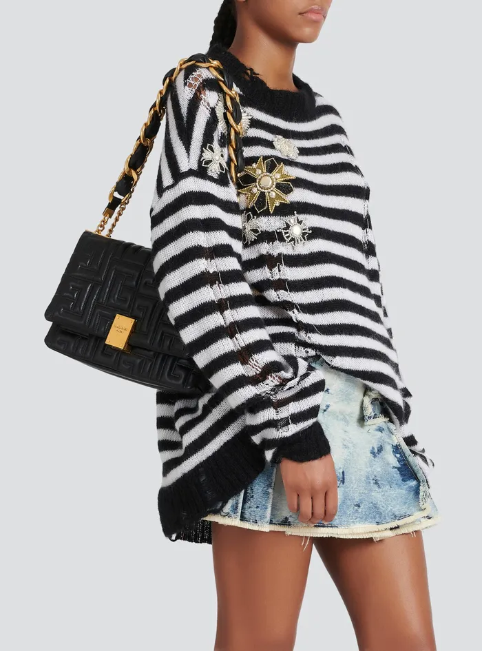 Balmain 1945 Bags Womens MediumSized Quilted Leather 1945 Soft Bag Black