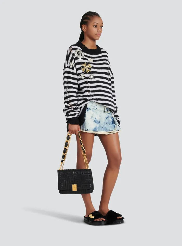Balmain 1945 Bags Womens MediumSized Quilted Leather 1945 Soft Bag Black