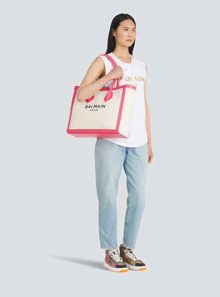 Balmain BArmy Bags Womens Canvas BArmy 42 Tote With Leather Panels Pink Balmain BArmy Bags Womens Canvas BArmy 42 Tote With Leather Panels Pink