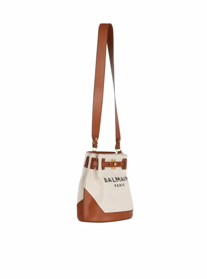 Balmain BArmy Bags Womens Canvas BArmy Bucket Bag With Leather Panels Brown