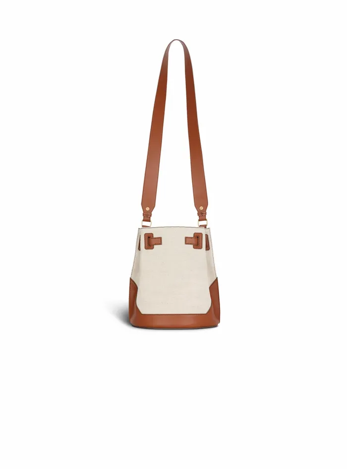 Balmain BArmy Bags Womens Canvas BArmy Bucket Bag With Leather Panels Brown