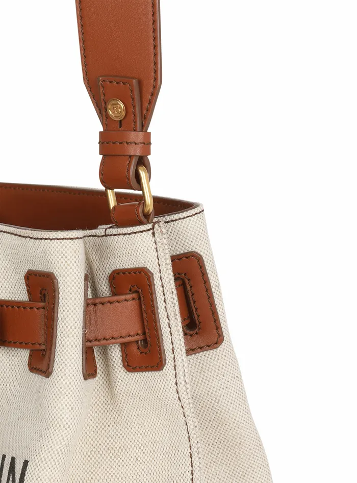 Balmain BArmy Bags Womens Canvas BArmy Bucket Bag With Leather Panels Brown