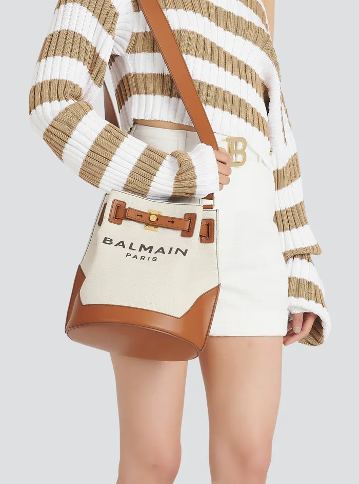 Balmain BArmy Bags Womens Canvas BArmy Bucket Bag With Leather Panels Brown
