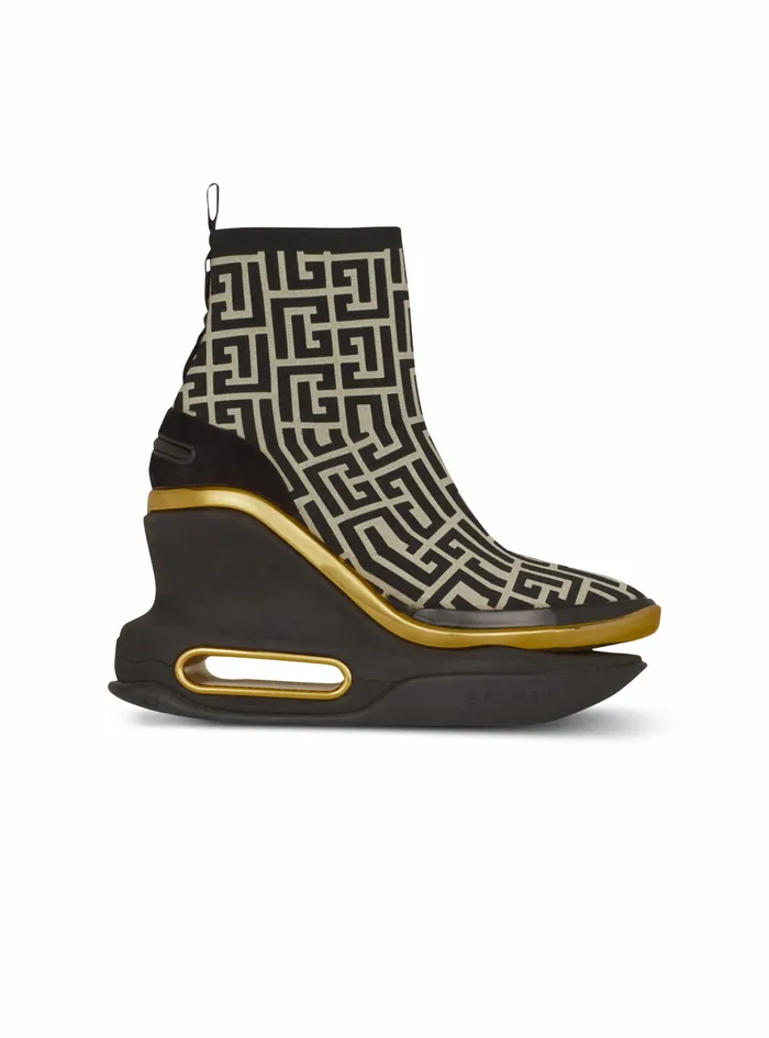 Balmain BBold Womens Bicolor And Suede BBold Wedge Sneakers Black