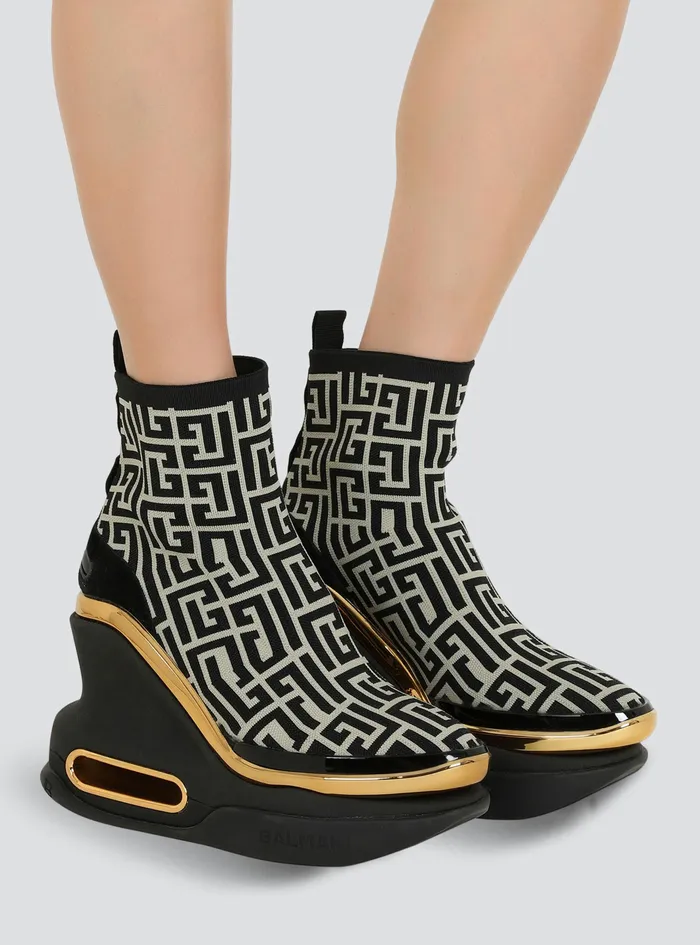 Balmain BBold Womens Bicolor And Suede BBold Wedge Sneakers Black Balmain BBold Womens Bicolor And Suede BBold Wedge Sneakers Black