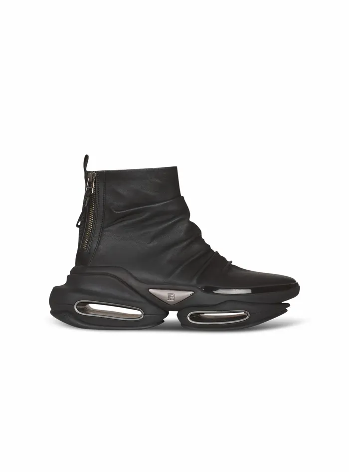 Balmain BBold Womens Draped Leather BBold HighTop Sneakers Black