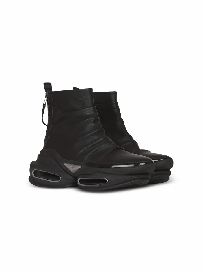 Balmain BBold Womens Draped Leather BBold HighTop Sneakers Black Balmain BBold Womens Draped Leather BBold HighTop Sneakers Black