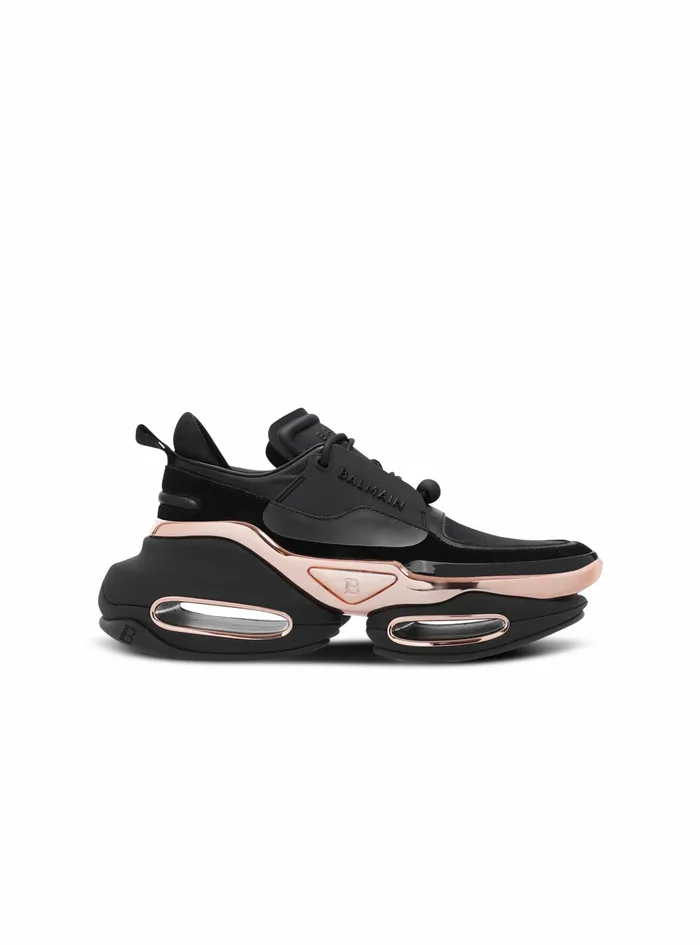 Balmain BBold Womens Leather Metal And Suede BBold LowTop Sneakers Black